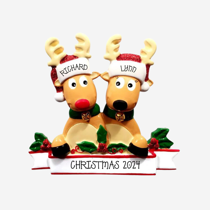 New Reindeer Family (couple) Christmas Ornament