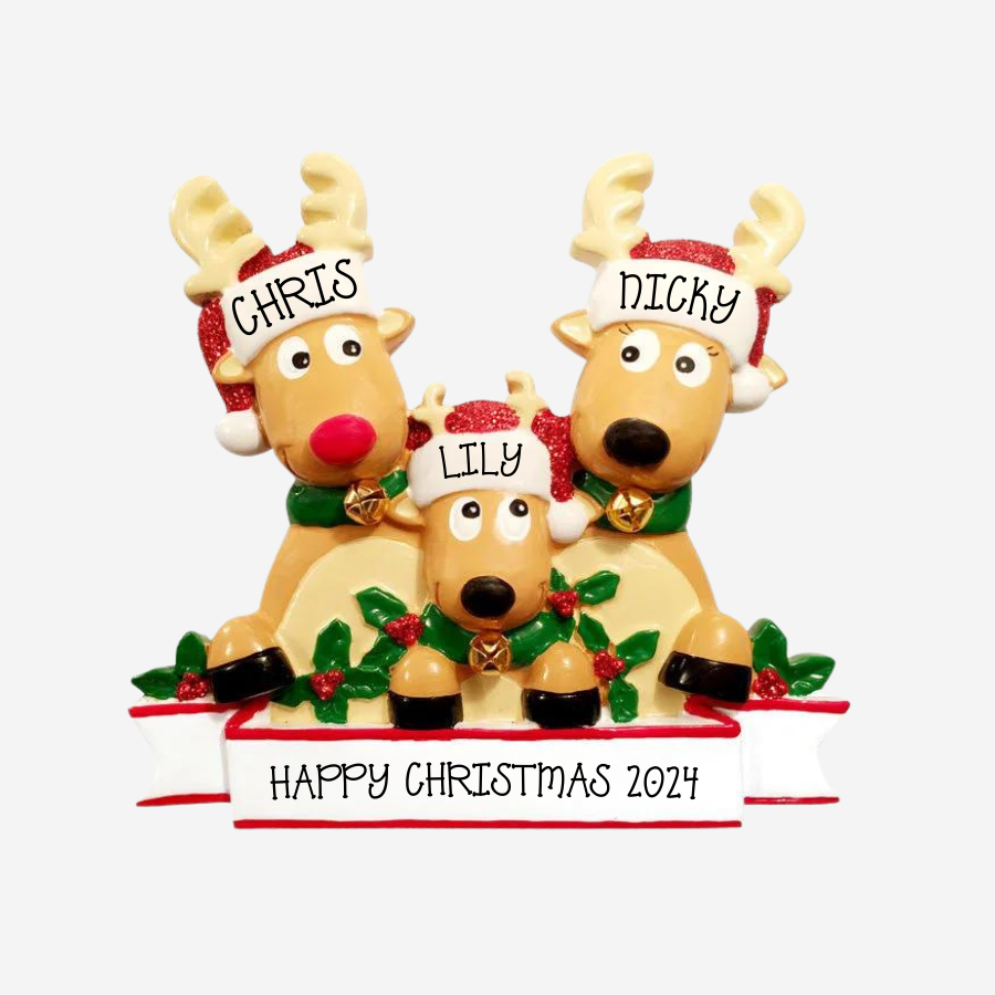 New Reindeer (family of 3) Christmas Ornament