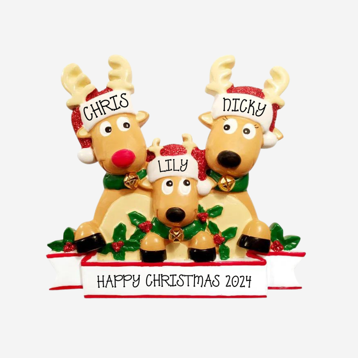 New Reindeer (family of 3) Christmas Ornament