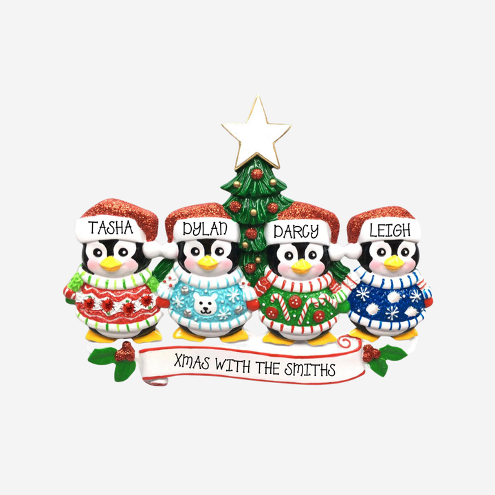 Ugly Sweater Family of 4 Personalised Christmas Decoration