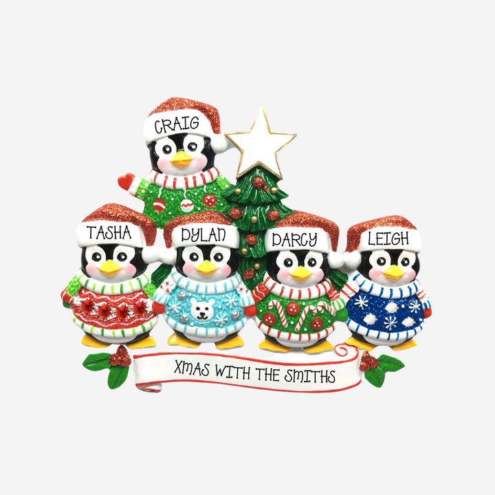 Ugly Sweater Family of 5 Personalised Christmas Decoration