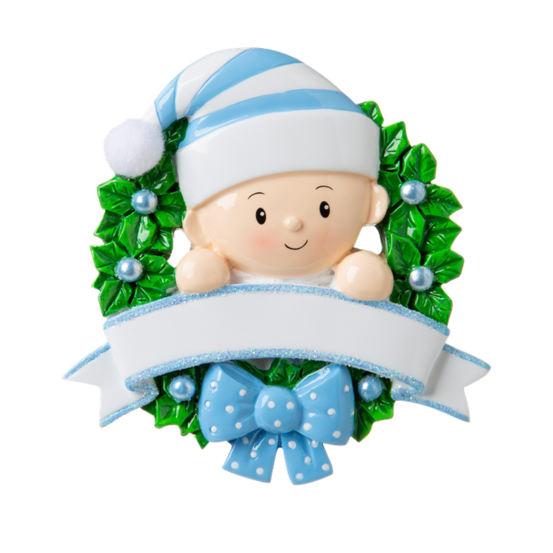 Baby in A Wreath Personalised Tree Decoration