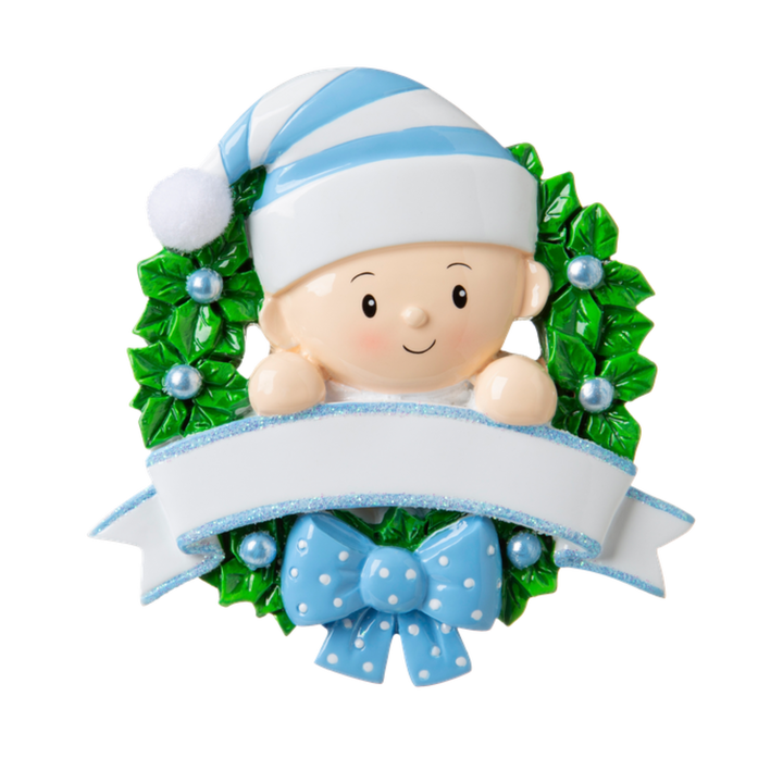 Baby in A Wreath Personalised Tree Decoration