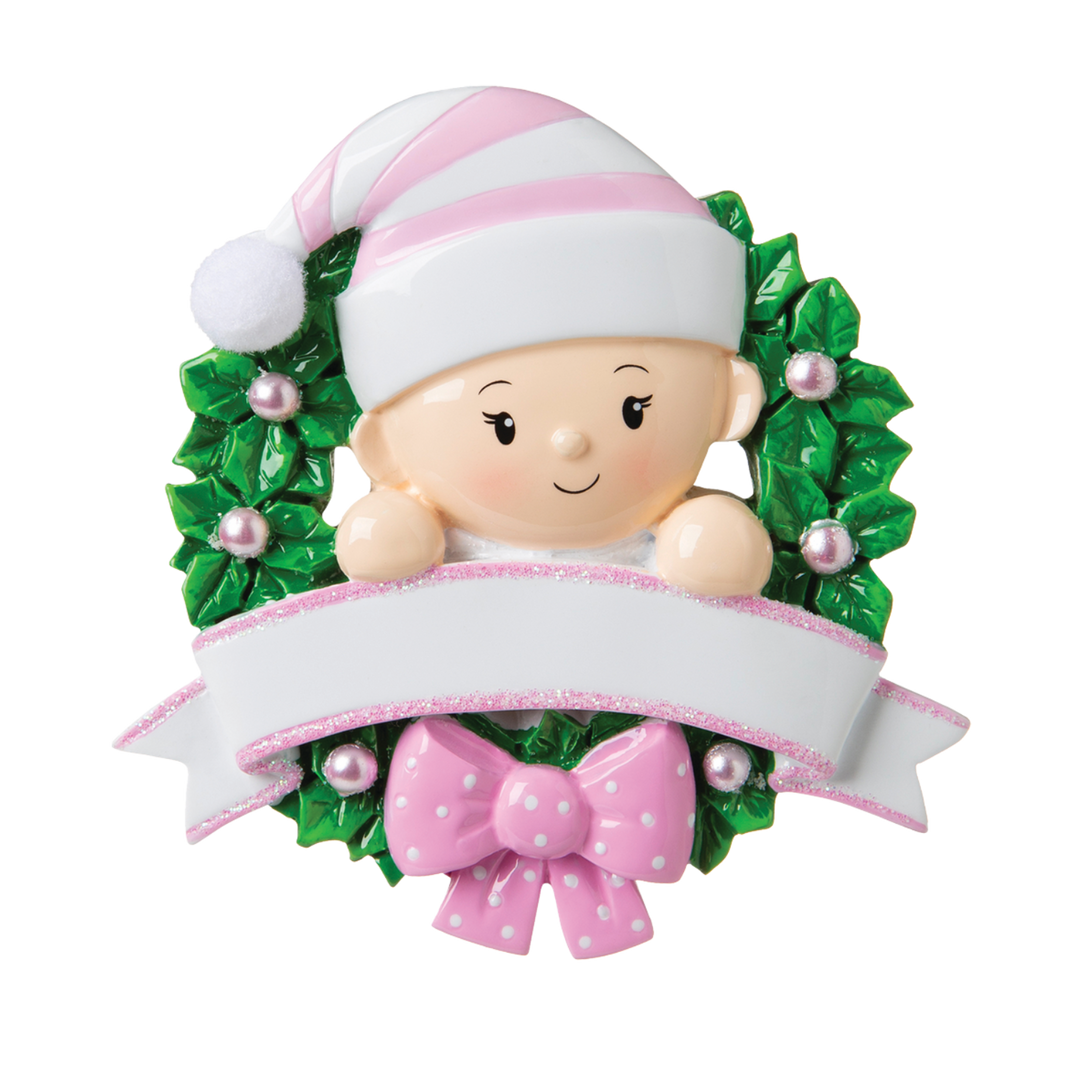 Baby in A Wreath Personalised Tree Decoration
