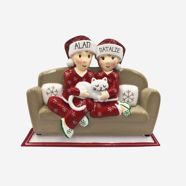 Family of 2 with Cat Personalised Christmas Decoration