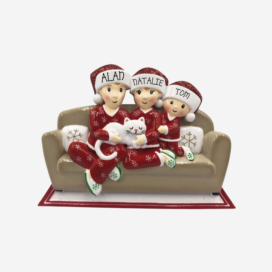 Family of 3 with Cat Personalised Christmas Decoration