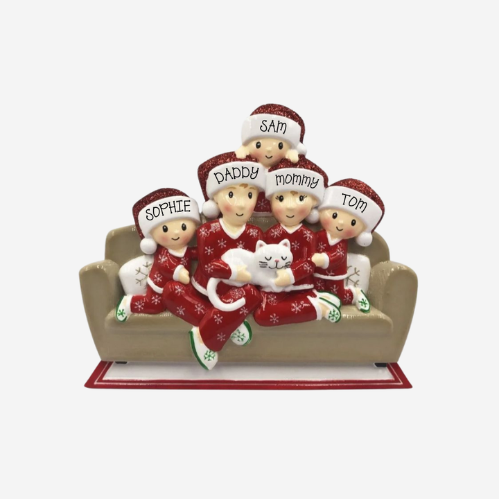 Family of 5 with Cat Personalised Christmas Decoration