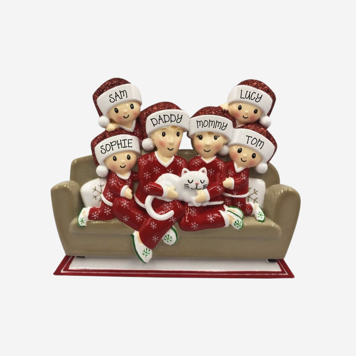 Family of 6 with Cat Personalised Christmas Decoration