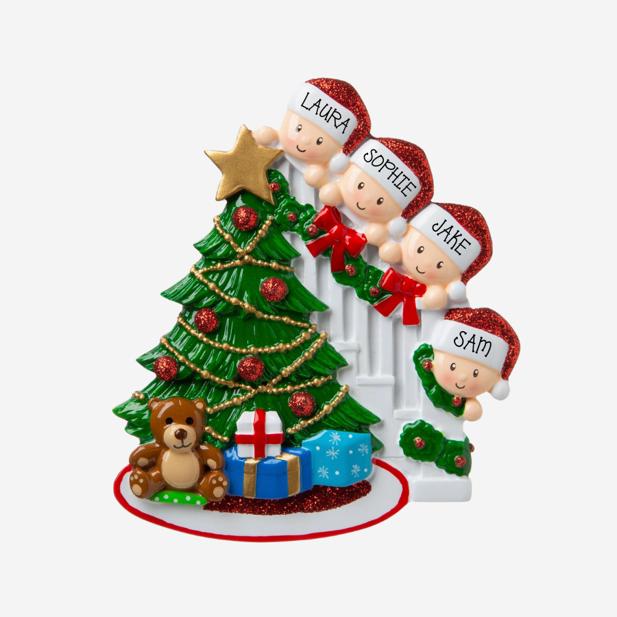 Peeking Family of 4 Personalised Christmas Decoration