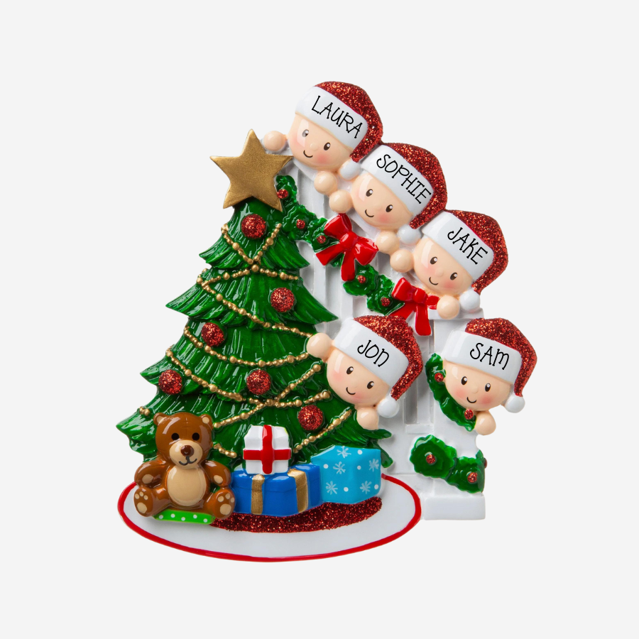 Peeking Family of 5 Personalised Christmas Decoration