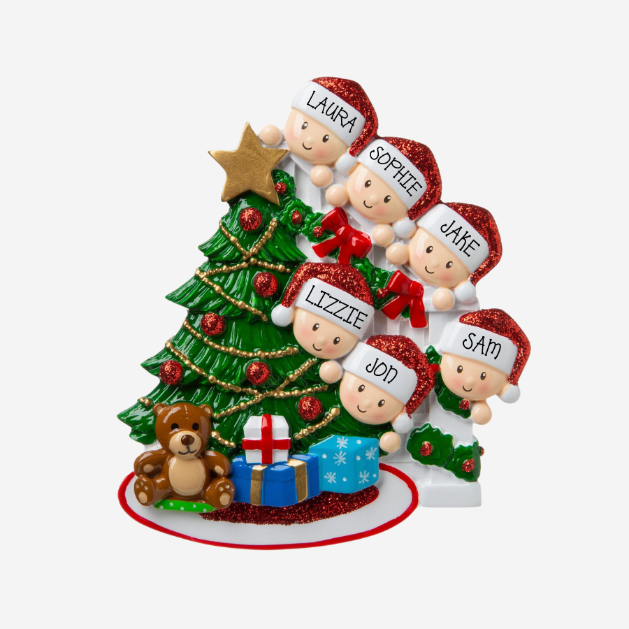 Peeking Family of 6 Personalised Christmas Decoration