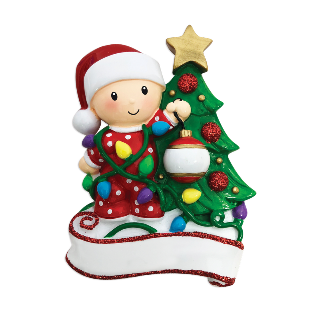 Baby Decorating A Tree Personalised Tree Decoration