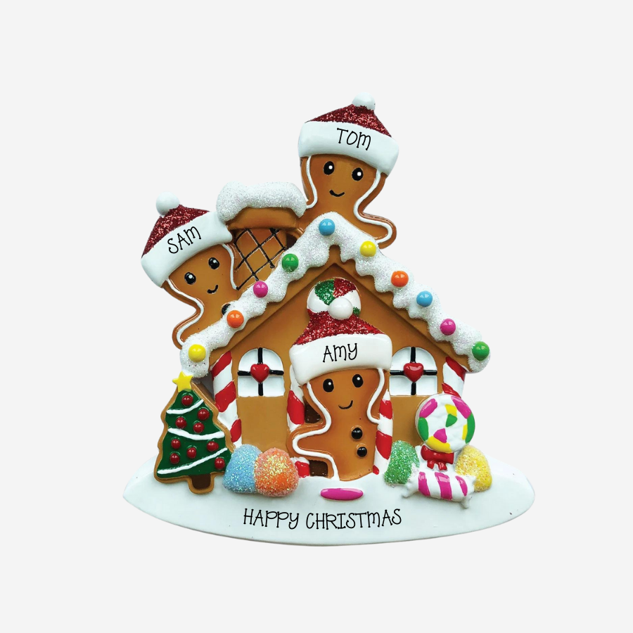 Gingerbread House Family of 3 Personalised Christmas Decoration