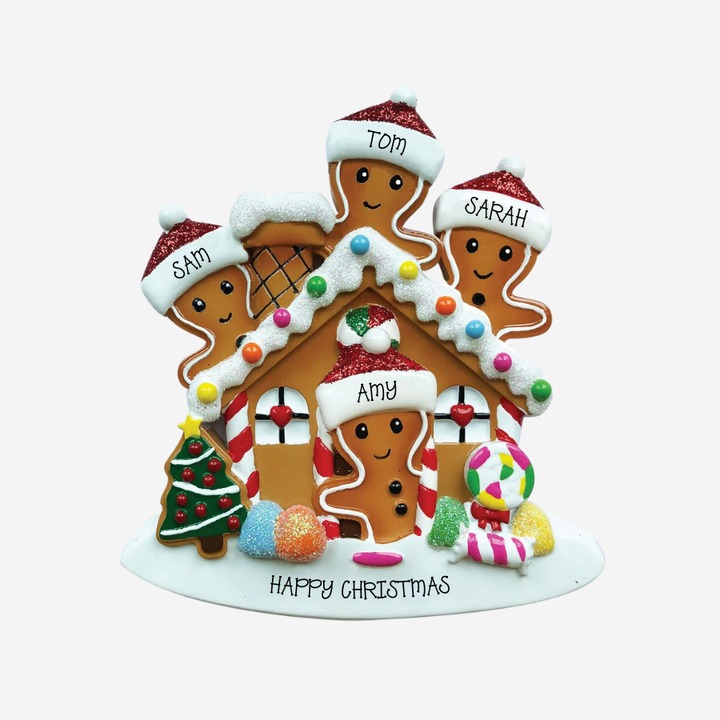 Gingerbread House Family of 4 Personalised Christmas Decoration