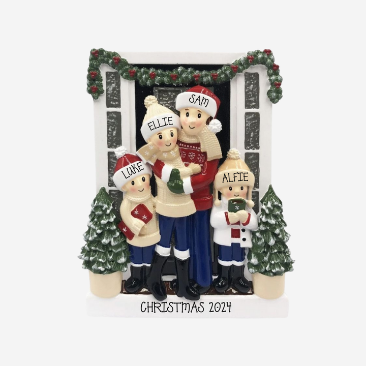 Farm House Family of 4 Personalized Christmas Decoration