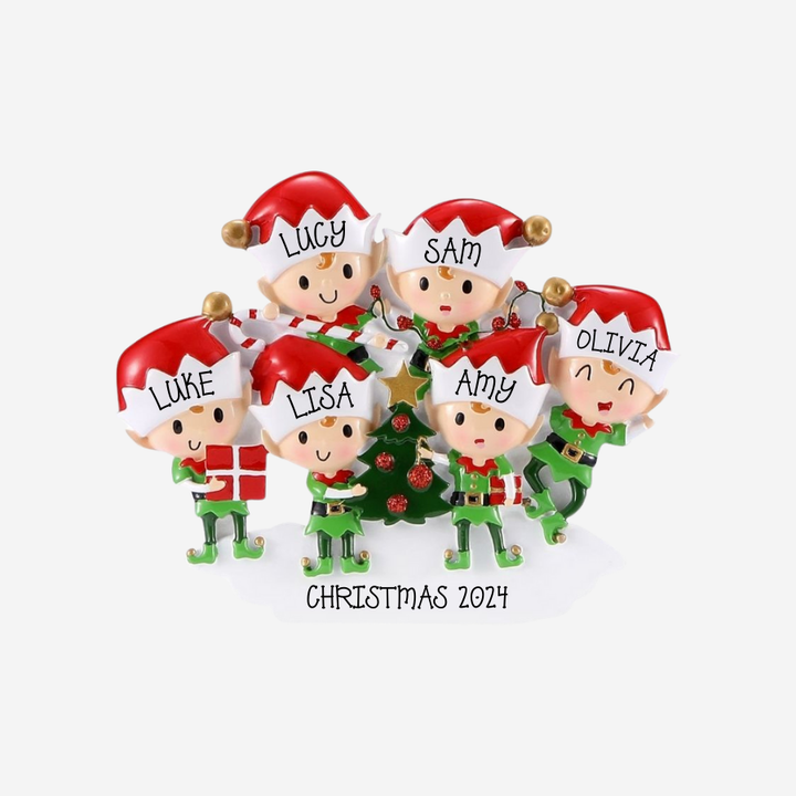 Elves Doing Things (Family of 6) Personalised Christmas Decoration