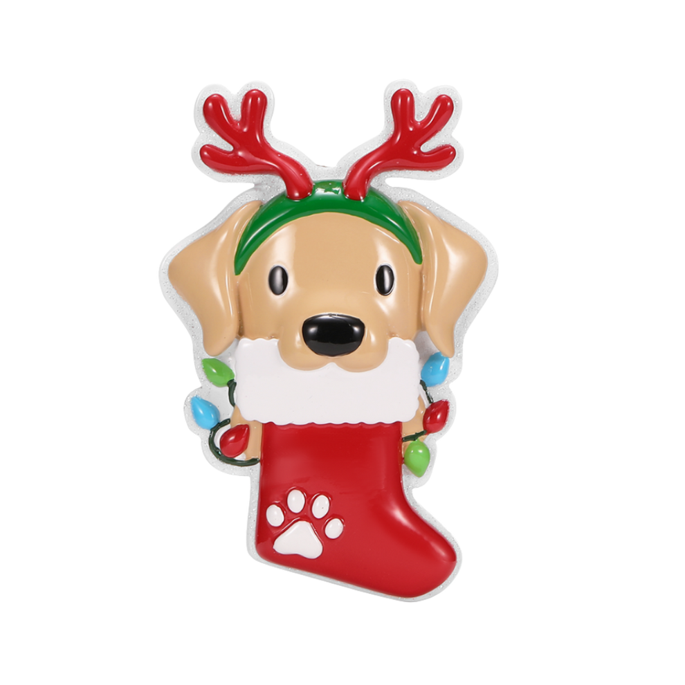 Dog W/ Reindeer Antlers Personalised Tree Decorations