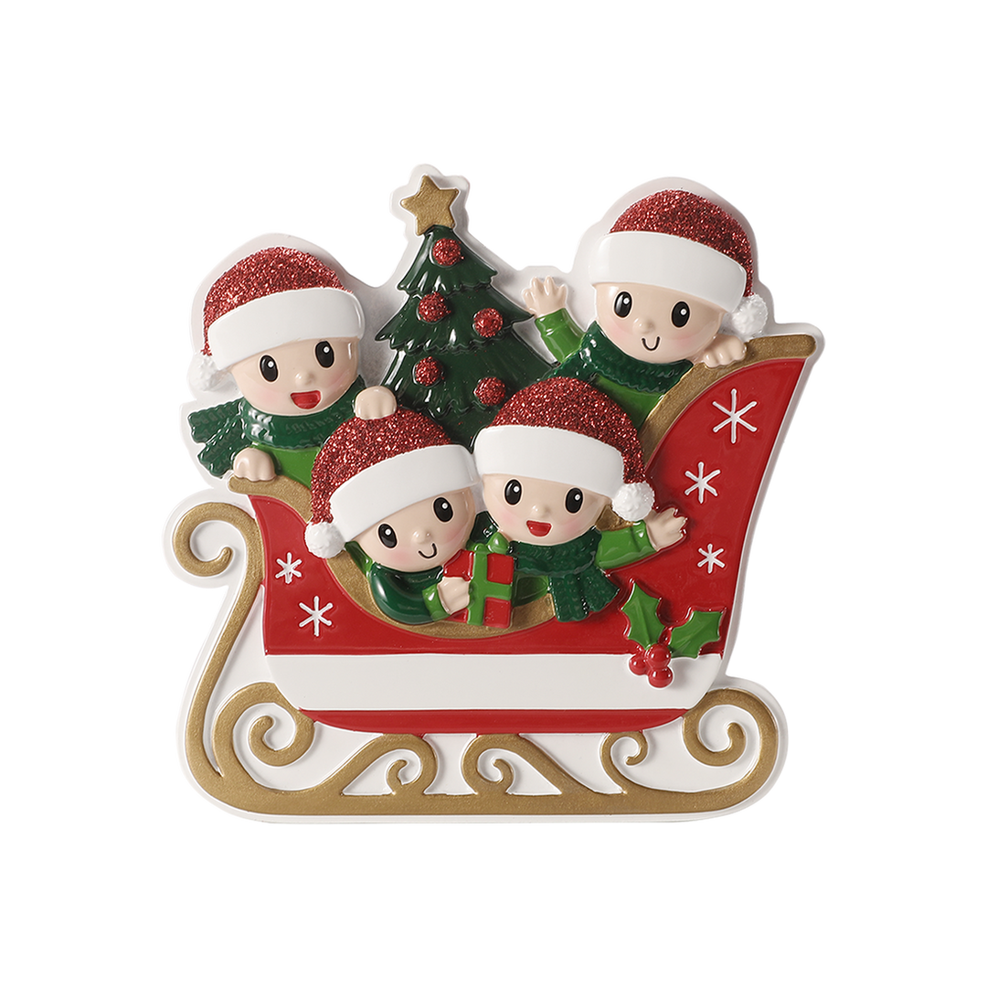 Family in Sleigh Personalised Tree Decoration