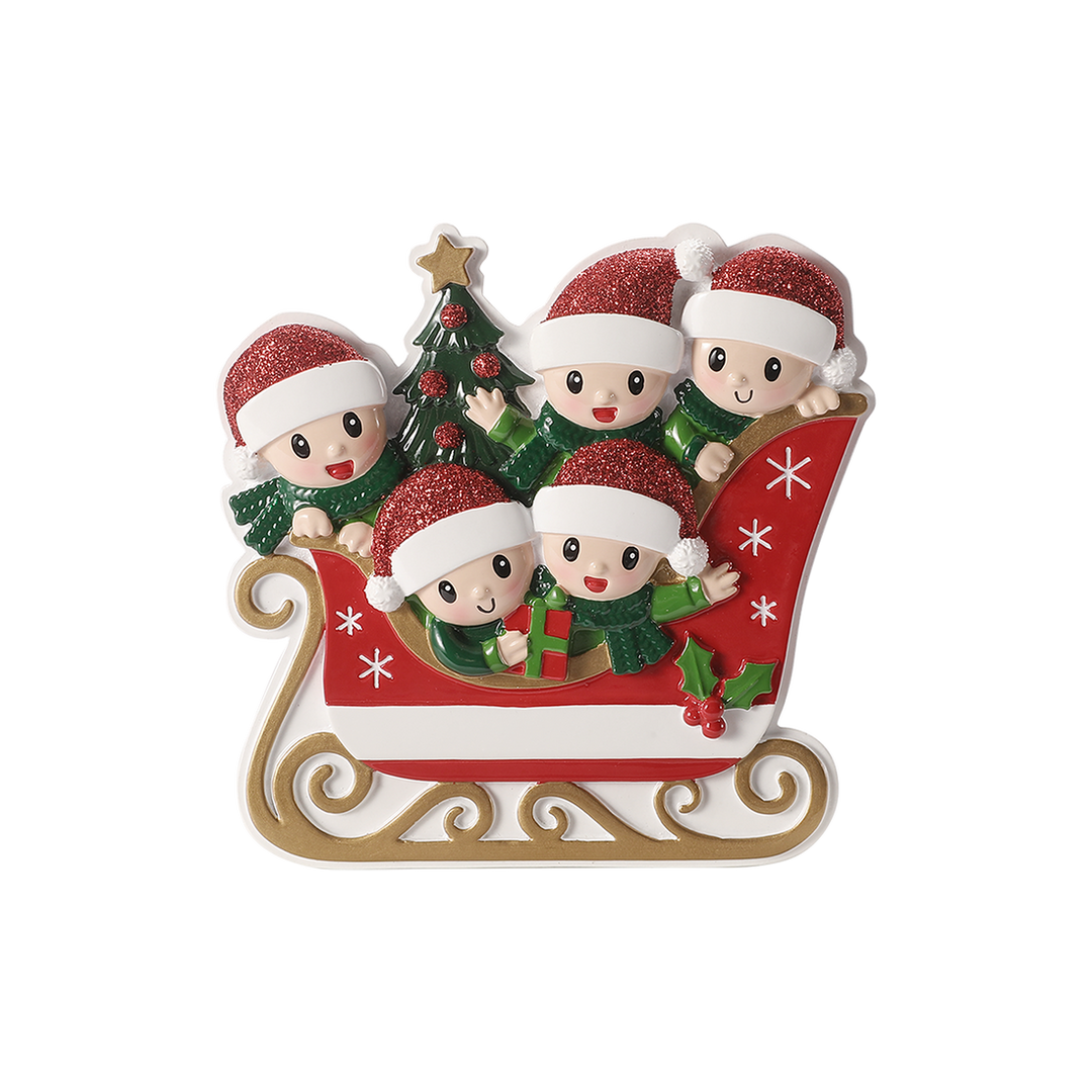 Family in Sleigh Personalised Tree Decoration