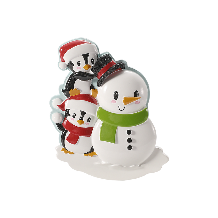 Penguins Building A Snowman Personalised Tree Decoration