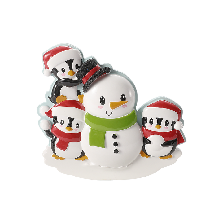 Penguins Building A Snowman Personalised Tree Decoration