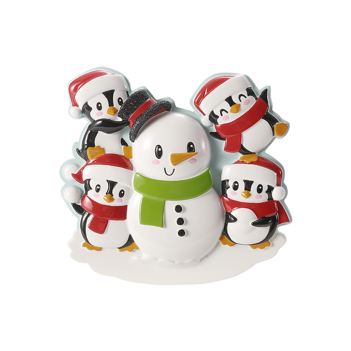 Penguins Building A Snowman Personalised Tree Decoration