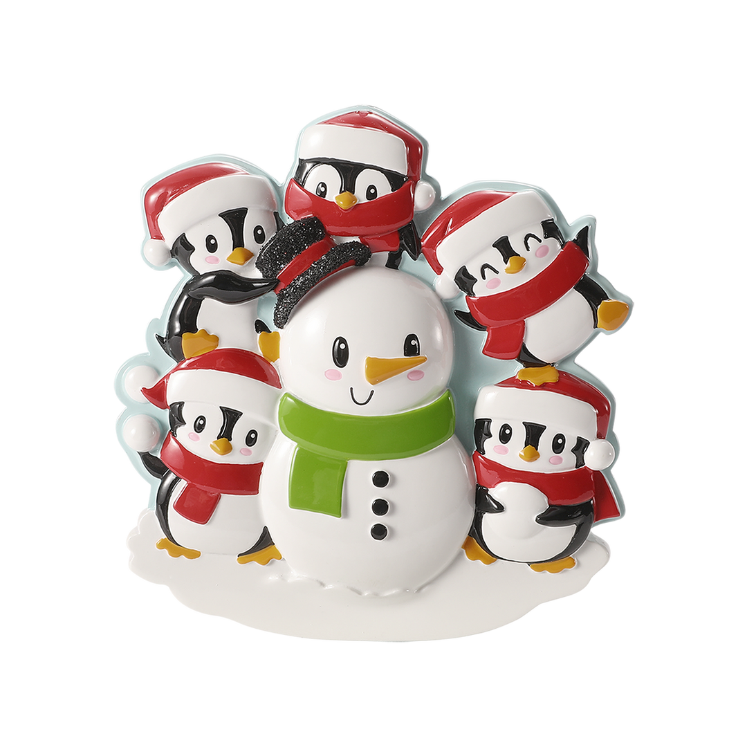 Penguins Building A Snowman Personalised Tree Decoration