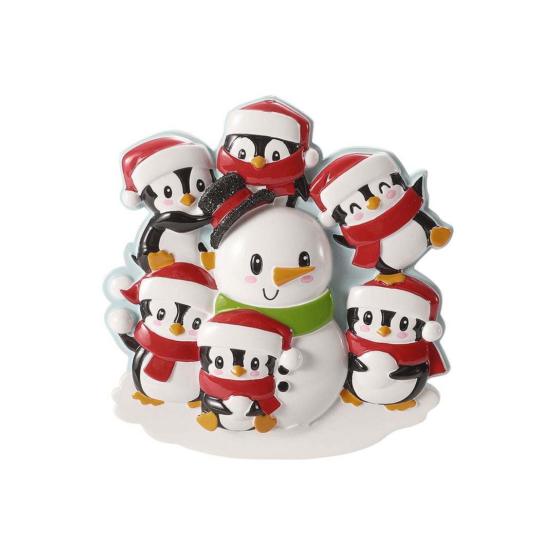 Penguins Building A Snowman Personalised Tree Decoration