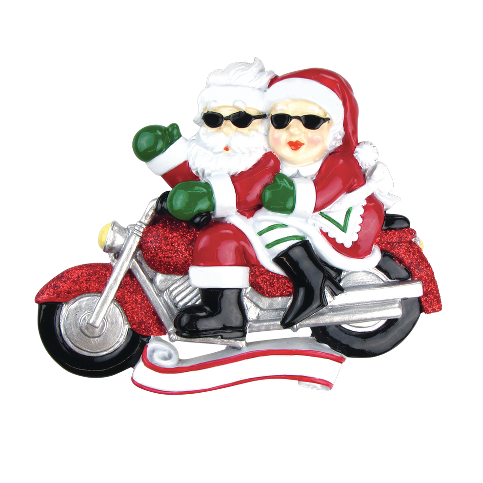 Motorcycle Mr. & Mrs. Claus Personalised Tree Decoration