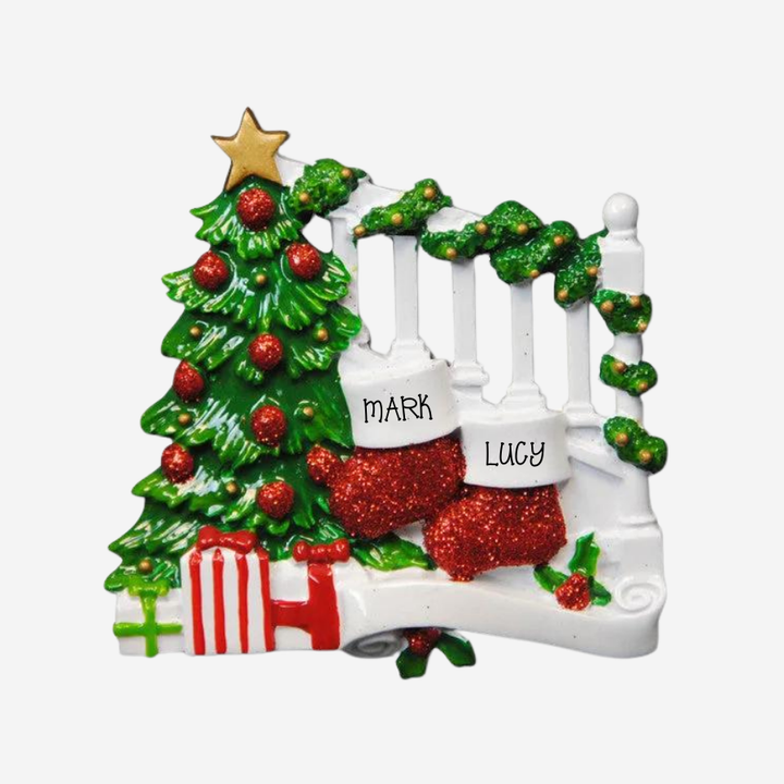 Bannister with 2 Stockings Personalised Christmas Decoration