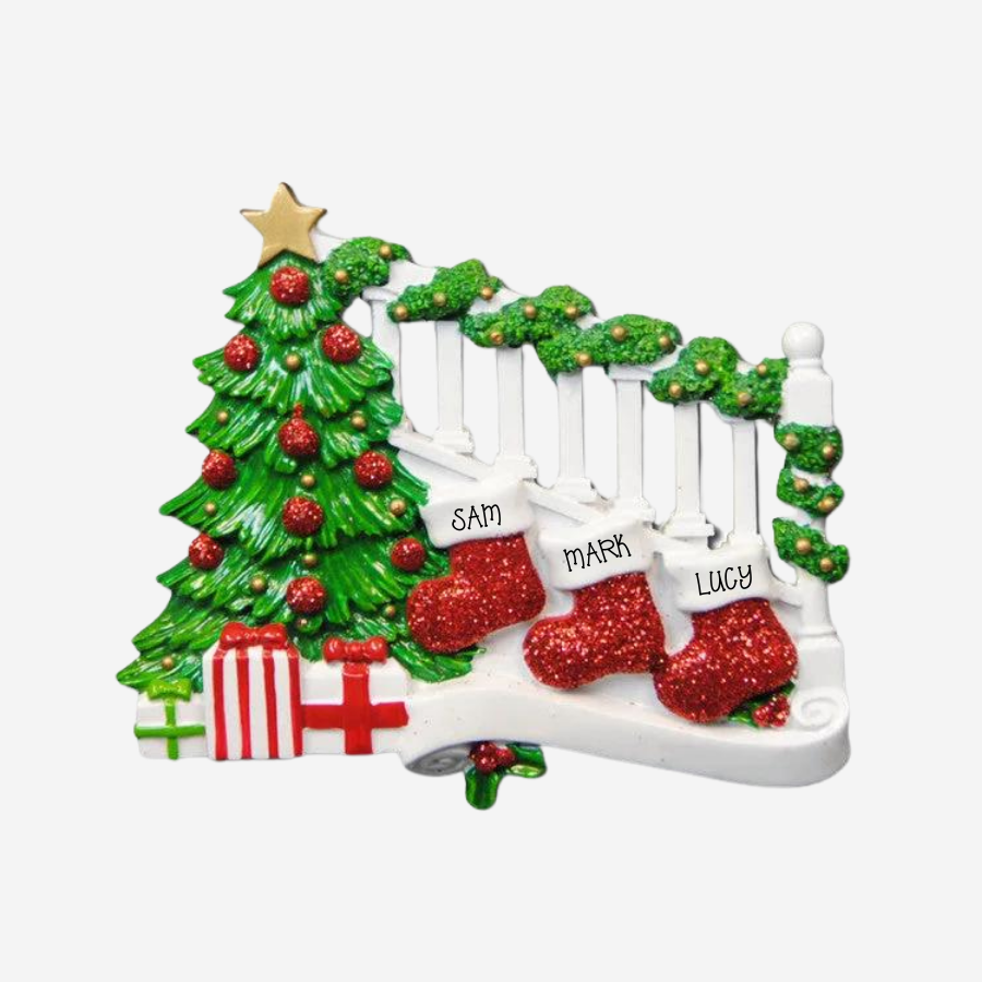 Bannister with 3 Stockings Personalised Christmas Decoration