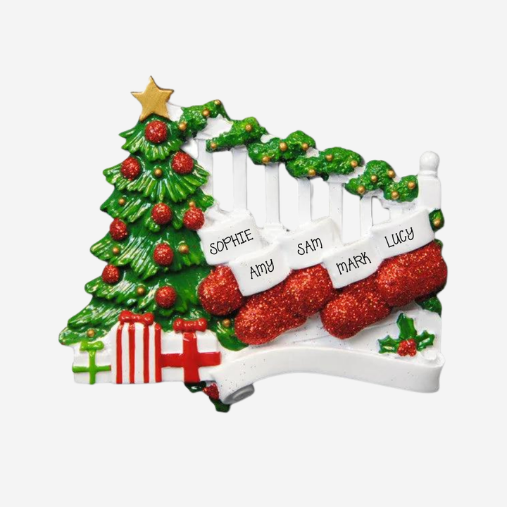 Bannister with 5 Stockings Personalised Christmas Decoration