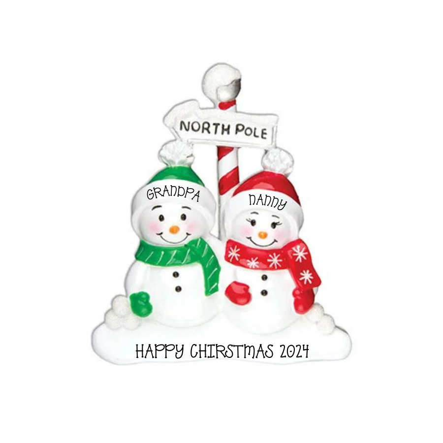 North Pole Family of 2 Personalised Christmas Decoration