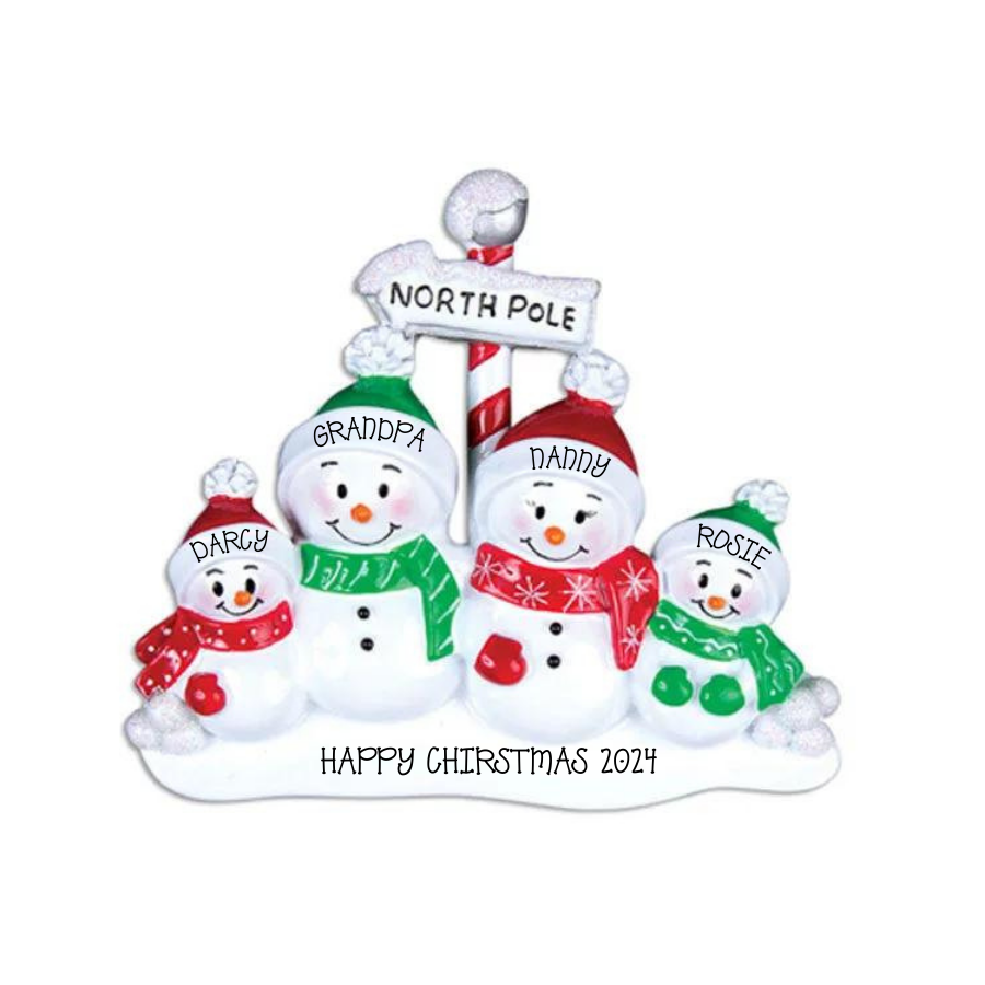 North Pole Family of 4 Personalised Christmas Decorations