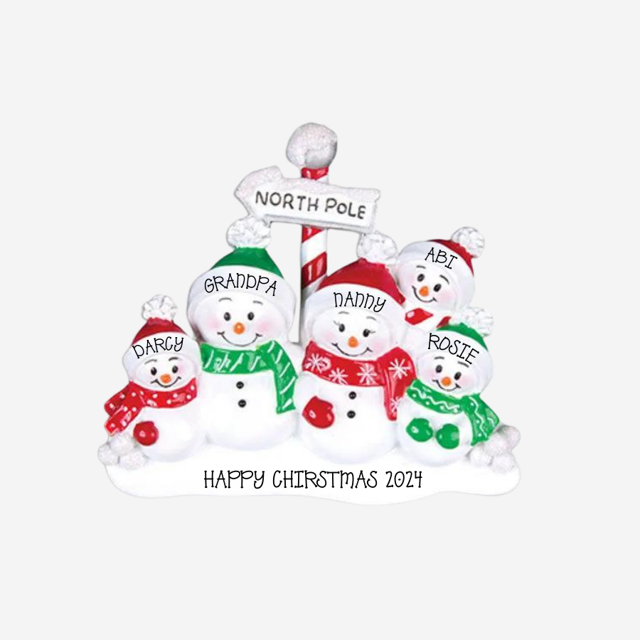 North Pole Family of 5 Personalised Christmas Decorations