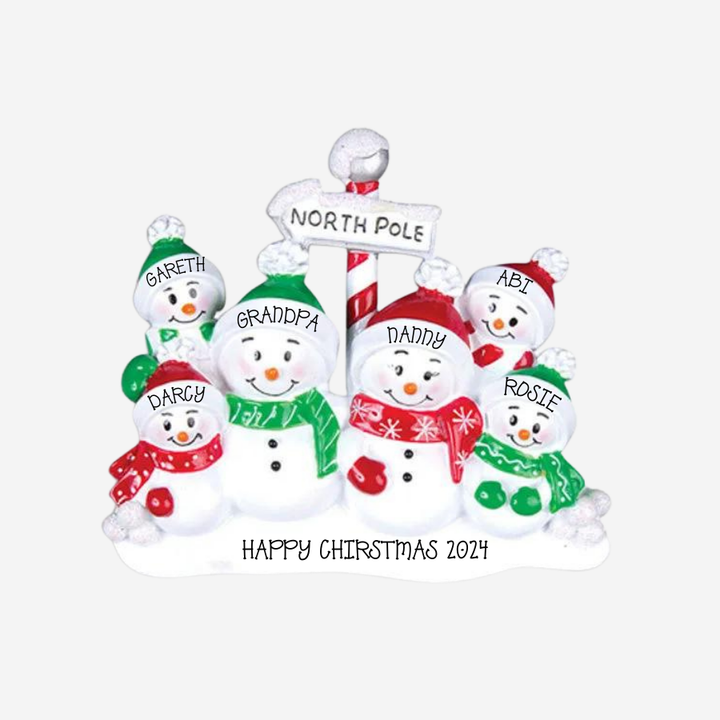 North Pole Family of 6 Personalised Christmas Decorations