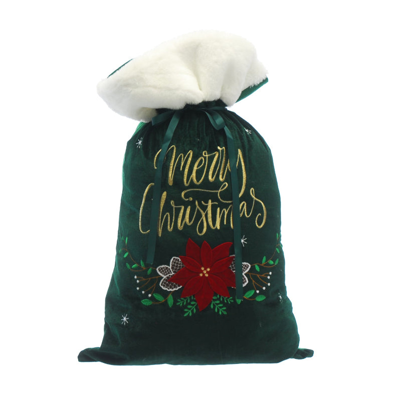 70cm Merry Christmas Sack With Red Poinsettia