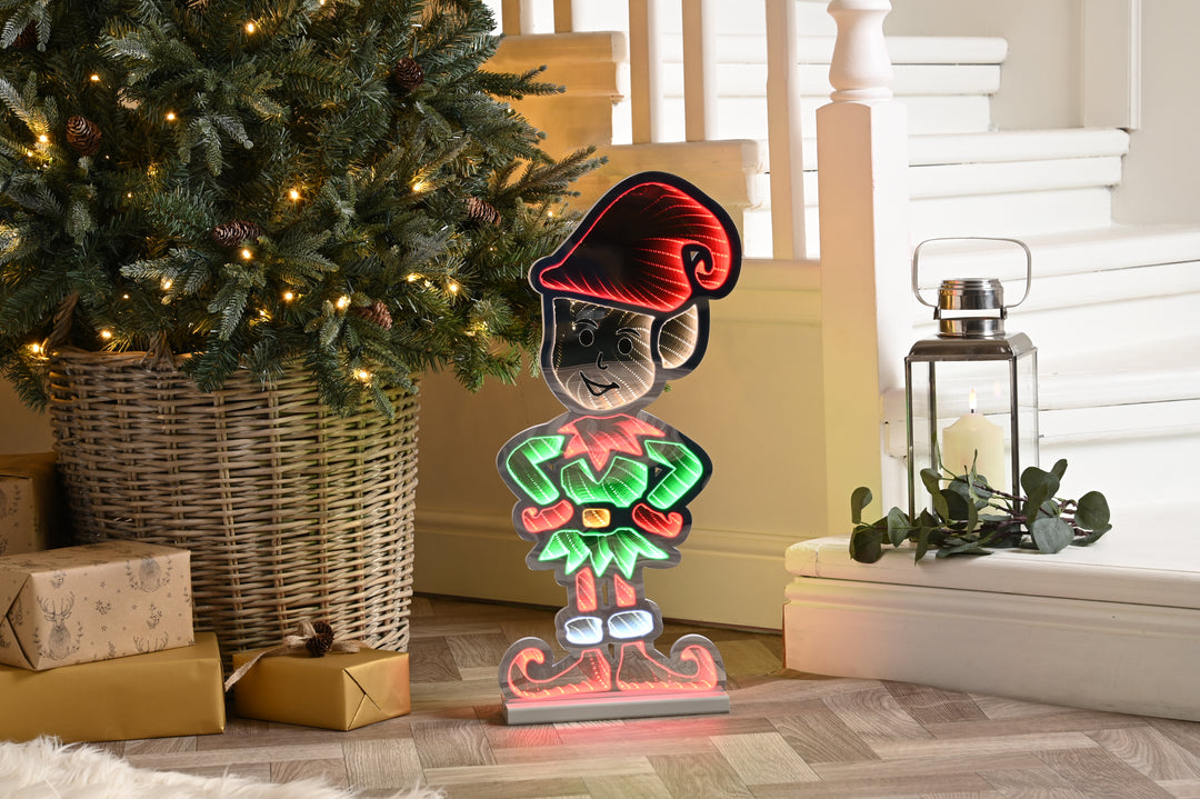 Festive 60cm Standing Elf Infinity Light