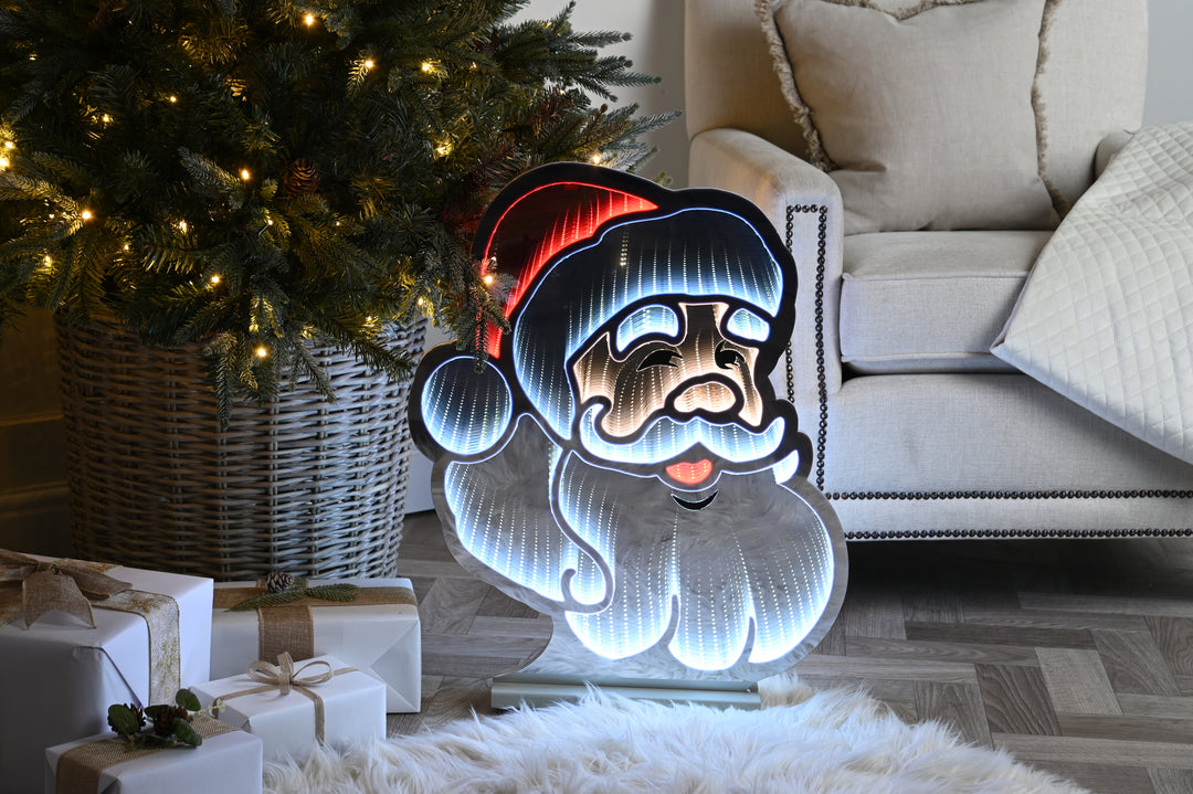 Festive 60cm Infinity Light Up Christmas Santa Face Decoration