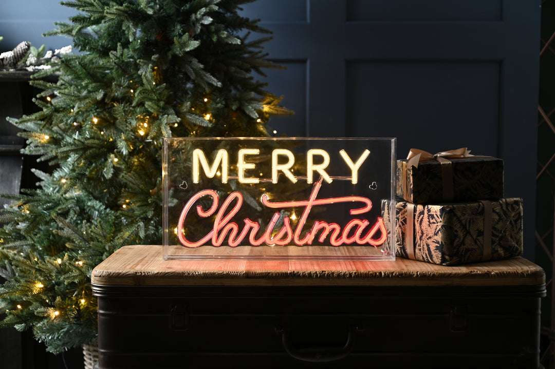 43cm Red/ Warm White Neon Merry Christmas Sign