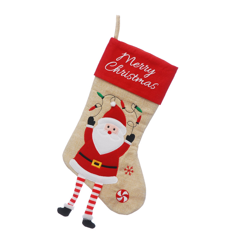 40cm Natural Linen Stocking - Santa With Dangly Legs