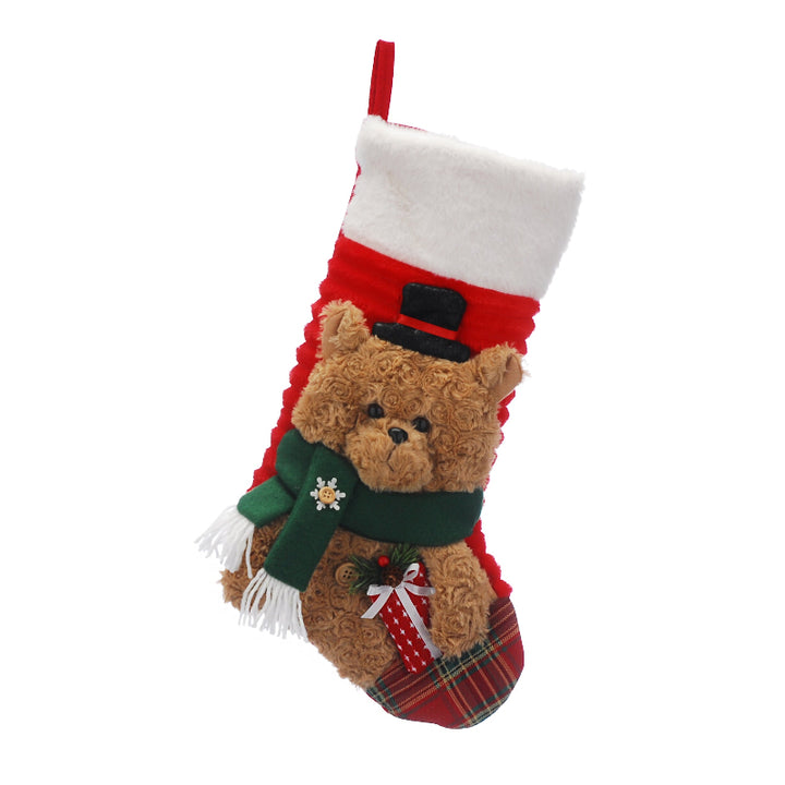 49cm Red Stocking With Plush Brown Teddy