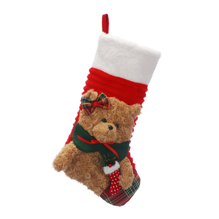 49cm Red Stocking With Plush Brown Teddy