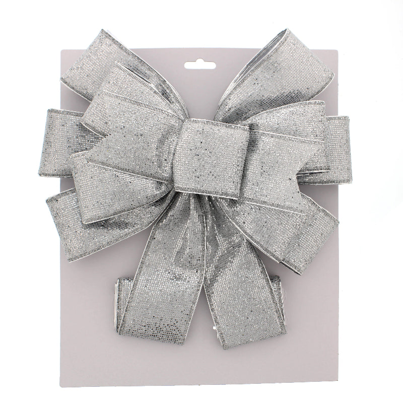78cm Bow Tree Topper - Silver Glitter
