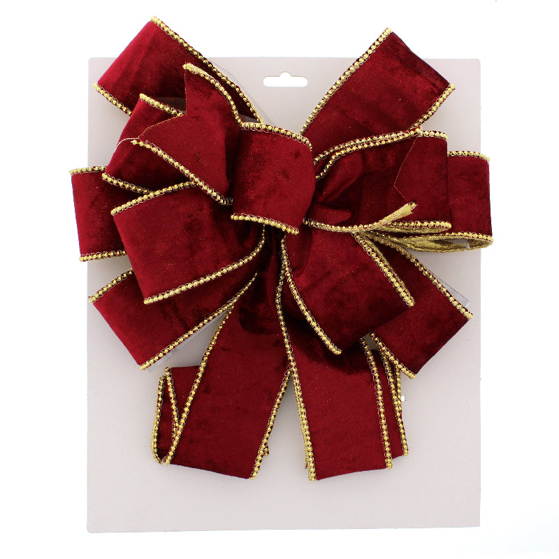 78cm Velvet Bow Tree Topper - Burgundy With Gold Edging