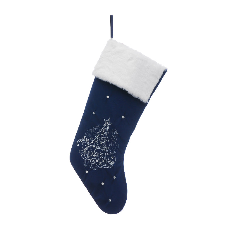 46cm Blue & White Stocking With White Tree