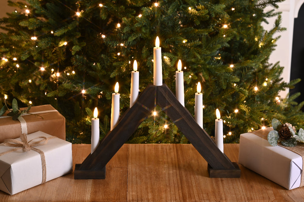 36cm Lit Wooden Candle Bridge BO