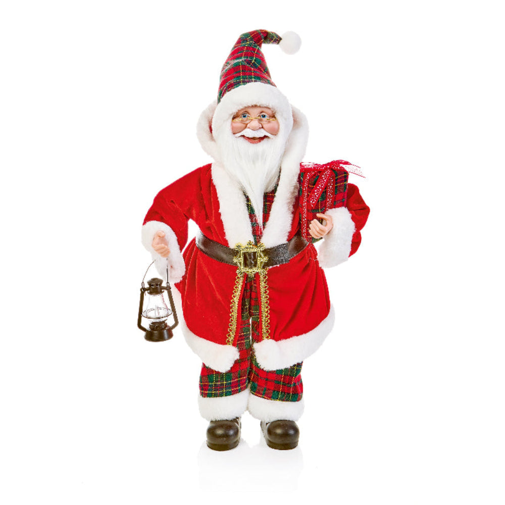 50cm Santa With Plaid Hat & Present