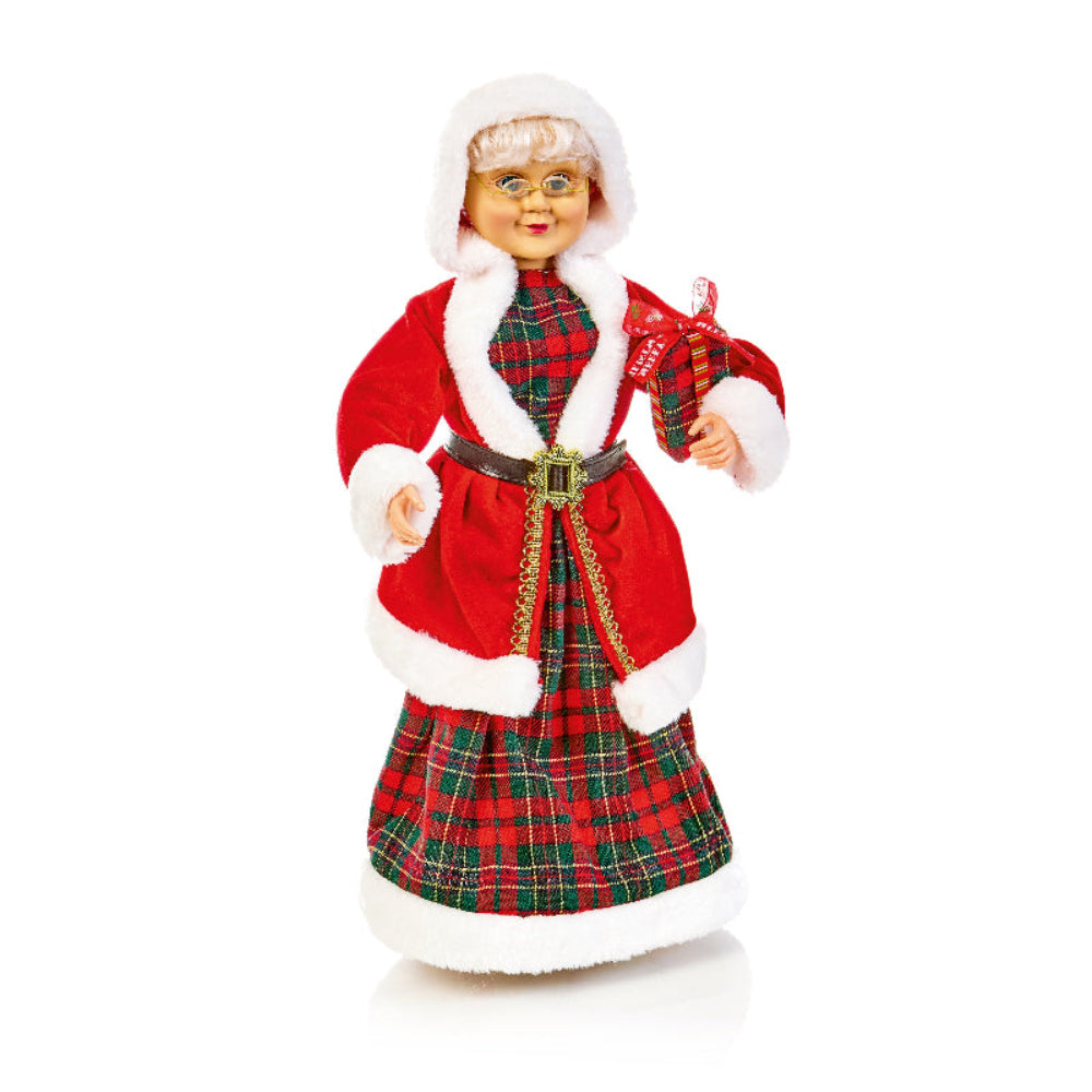 50cm Mrs Claus With Plaid Dress & Present