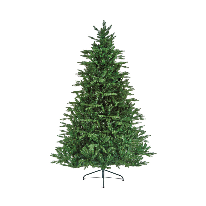 A 7ft Grandview Fir Christmas tree with a metal stand, depicted against a white background.